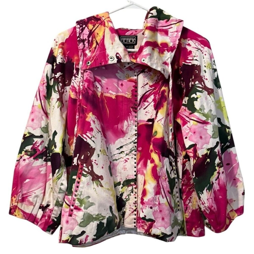 BEREK‎ Colorful Abstract Print Zip Up Jacket Women Size XL Designer Art To Wear